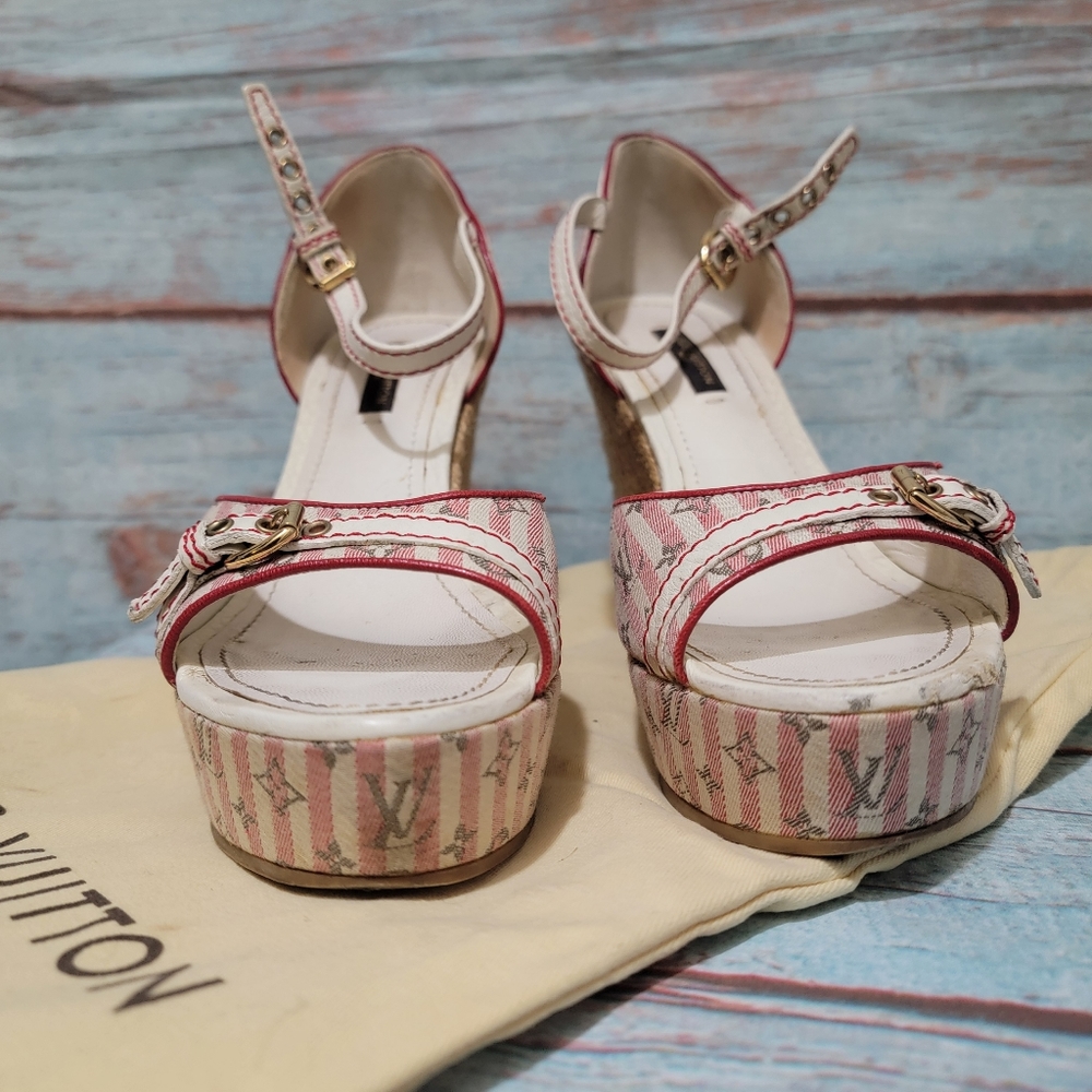 Authentic Louis Vuitton Monogram Wedge shoes Size 7.5 - Picture 5 of 15